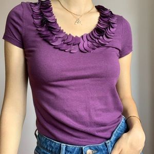 Purple Ruffled Neckline Tee